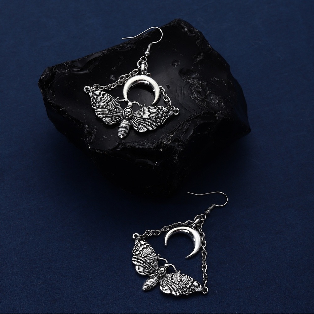 Silver Butterfly and Crescent Earrings